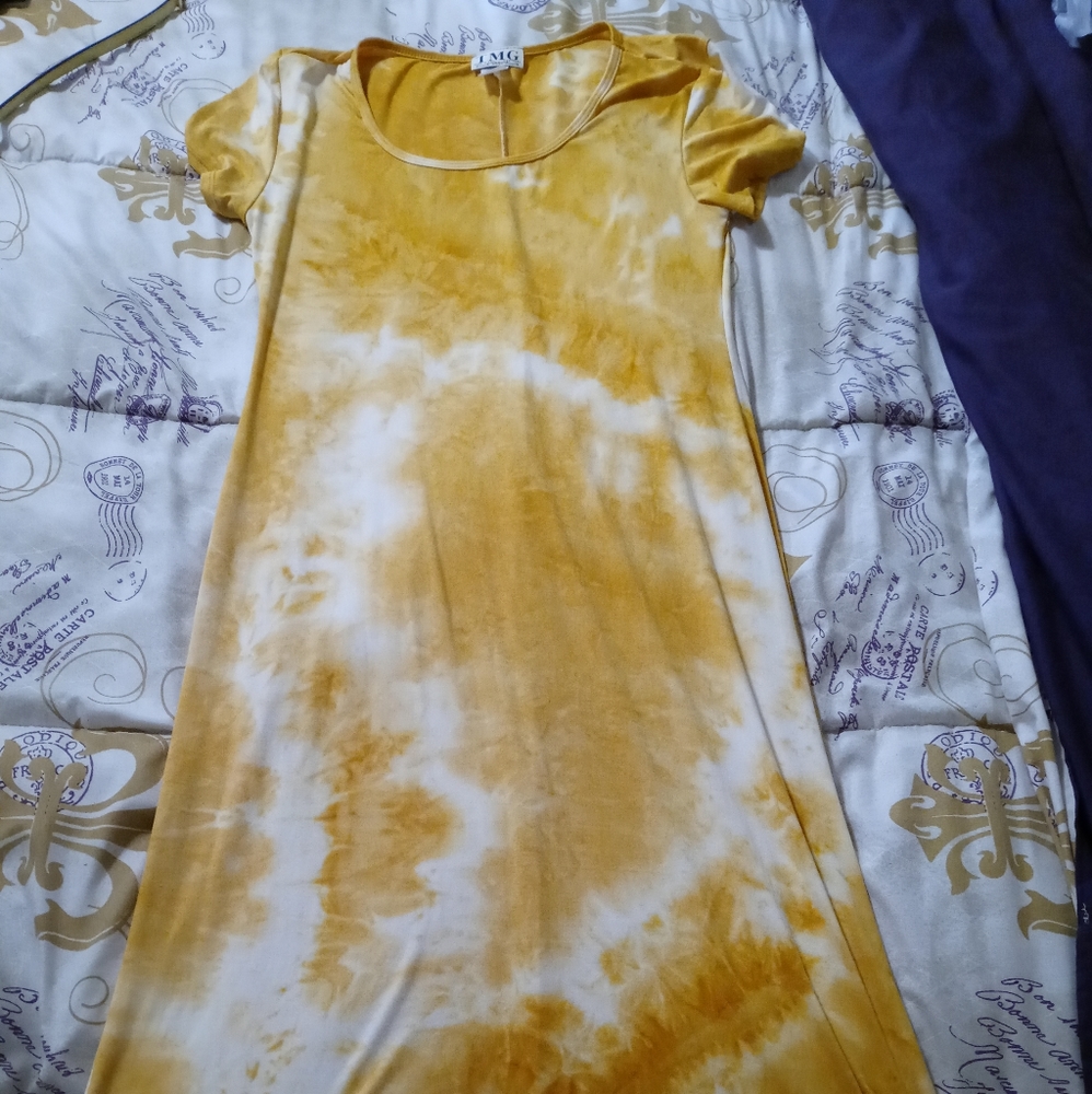 Bright yellow tie dye maxi dress in XL